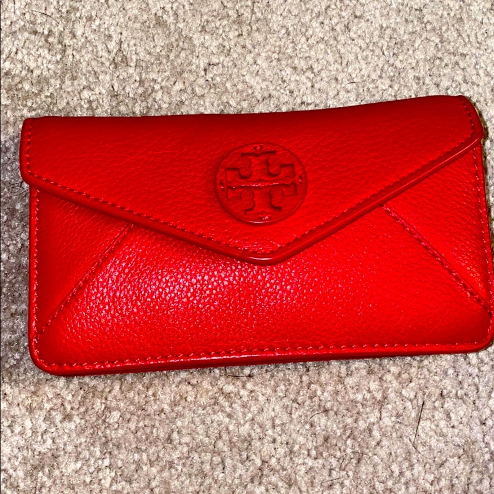 Tory Burch Red clutch with chain.